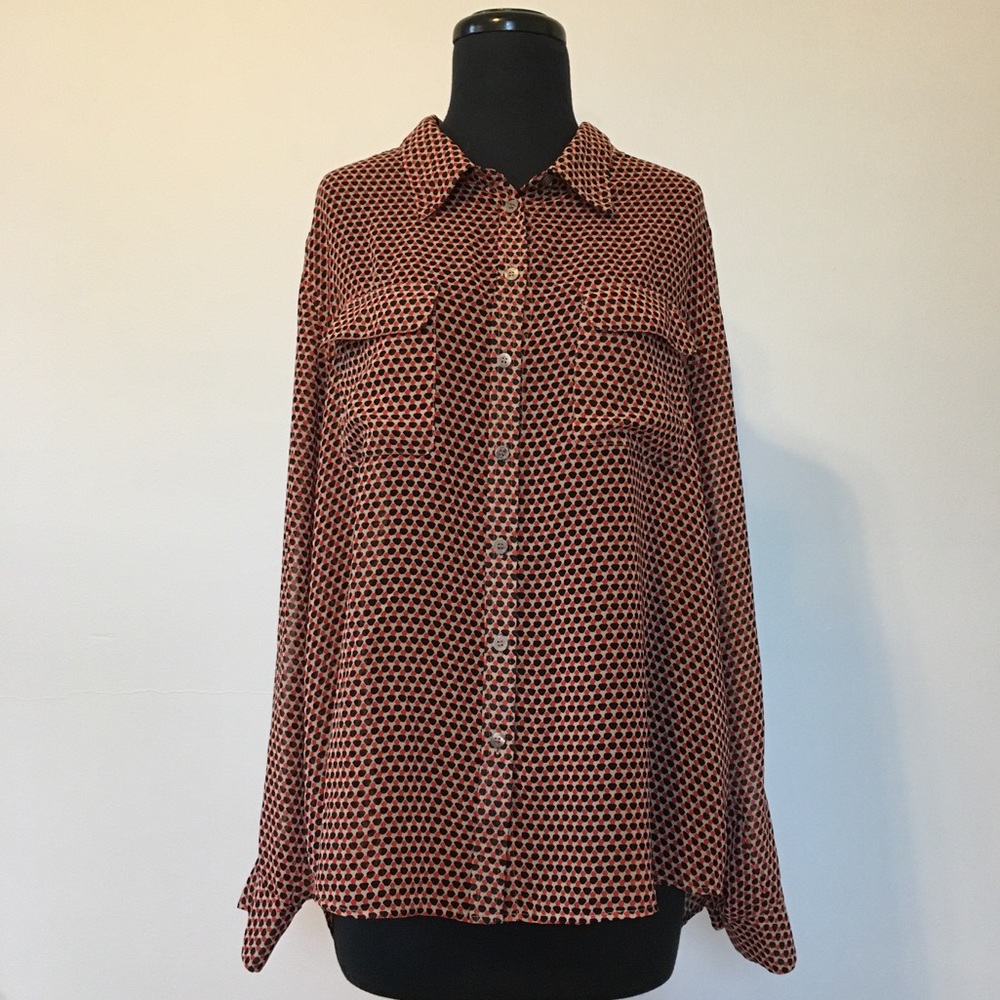 Two by Vince Camuto Sheer Button Down Blouse, L